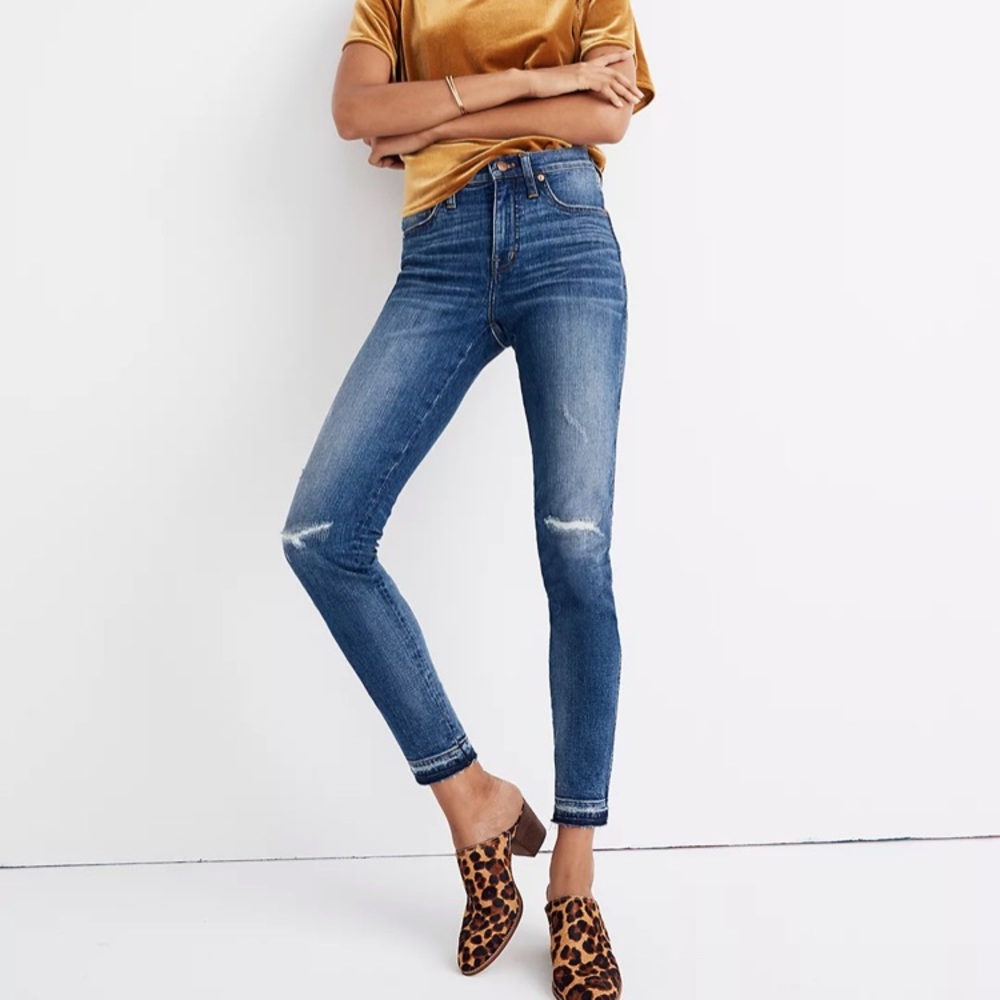 NWT Madewell 9" Mid-Rise Skinny Jeans in York Wash: Rip&Repair Edition Size 23